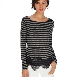 LONG SLEEVE STRIPE LACE HEM TEE
